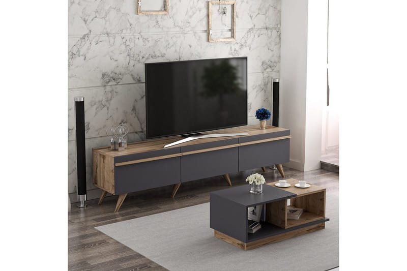 Ravinarville Møbelsett for Stue - Antrasitt/Valnøtt - Oppbevaring - Oppbevaringsmøbler - Møbelsett til stue