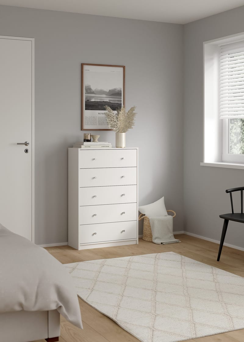 Renor Kommode med 5 skuffer Hvit 72x30x108 cm - Oppbevaring - Oppbevaringsmøbler - Kommode