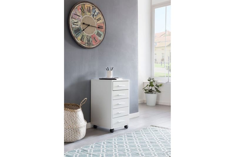 Rullecontainer Wohnling 5 skuffer med hjul, foliert sponplate, moderne stil Hvit - Hvit - Oppbevaring - Oppbevaringsmøbler - Kommode