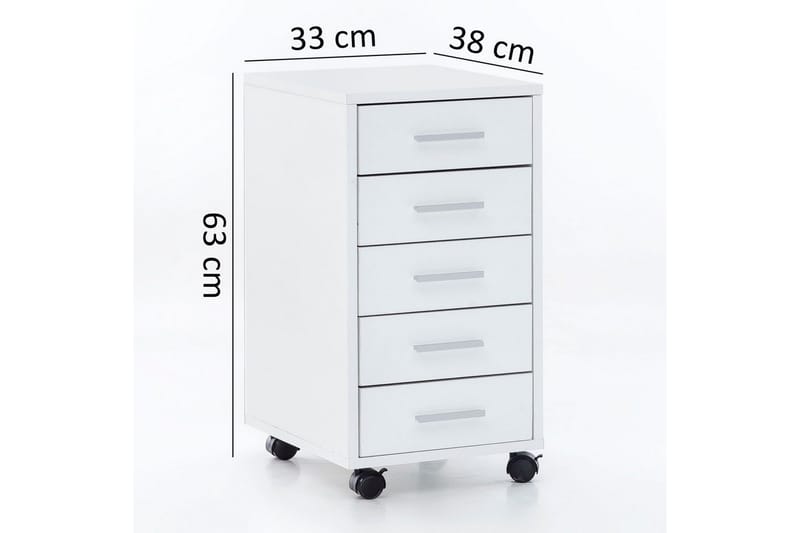 Rullecontainer Wohnling 5 skuffer med hjul, foliert sponplate, moderne stil Hvit - Hvit - Oppbevaring - Oppbevaringsmøbler - Kommode
