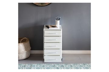 Rullecontainer Wohnling 5 skuffer med hjul, foliert sponplate, moderne stil Hvit - Hvit - Oppbevaring - Oppbevaringsmøbler - Kommode