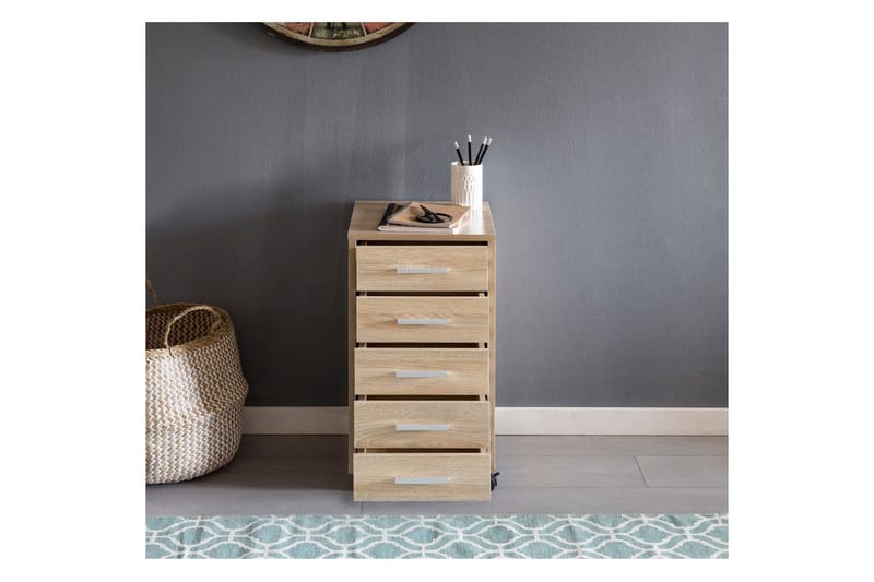 Rullecontainer Wohnling 5 skuffer med hjul, foliert sponplate, moderne stil Sonoma - Sonoma - Oppbevaring - Oppbevaringsmøbler - Kommode - Skuffeseksjon