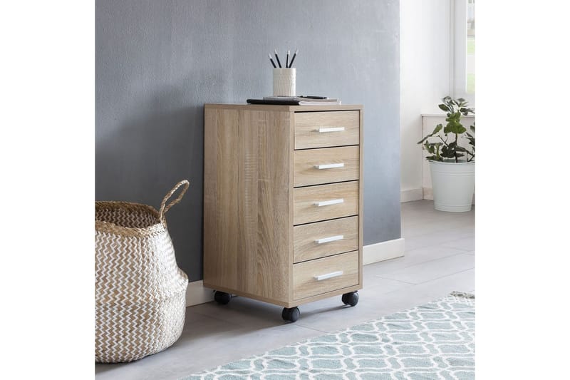 Rullecontainer Wohnling 5 skuffer med hjul, foliert sponplate, moderne stil Sonoma - Sonoma - Oppbevaring - Oppbevaringsmøbler - Kommode