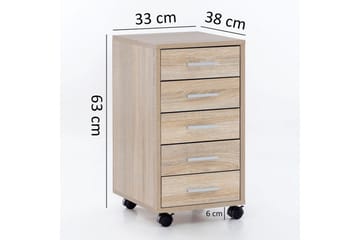Rullecontainer Wohnling 5 skuffer med hjul, foliert sponplate, moderne stil Sonoma - Sonoma - Oppbevaring - Oppbevaringsmøbler - Kommode
