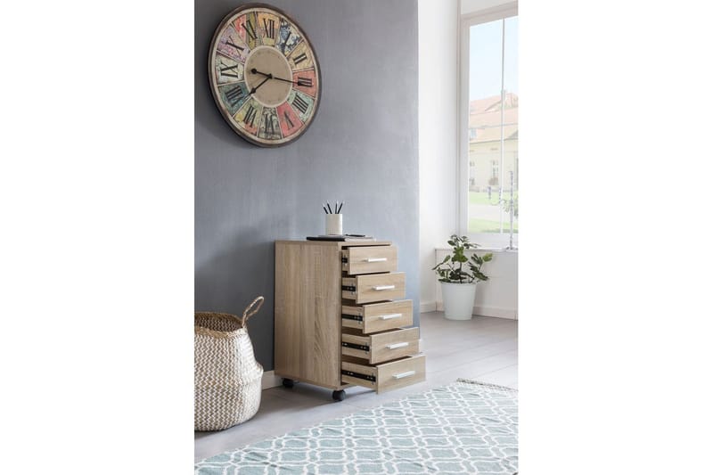 Rullecontainer Wohnling 5 skuffer med hjul, foliert sponplate, moderne stil Sonoma - Sonoma - Oppbevaring - Oppbevaringsmøbler - Kommode