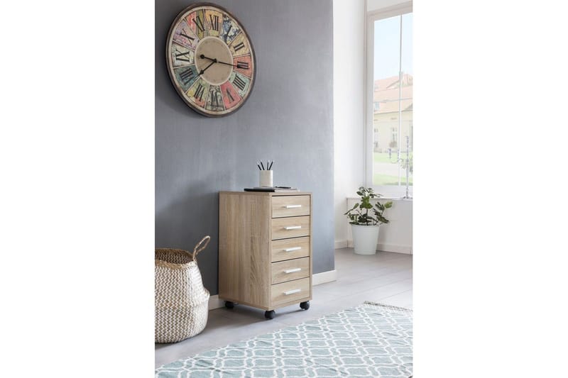 Rullecontainer Wohnling 5 skuffer med hjul, foliert sponplate, moderne stil Sonoma - Sonoma - Oppbevaring - Oppbevaringsmøbler - Kommode - Skuffeseksjon