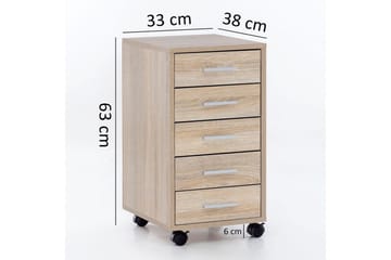Rullecontainer Wohnling 5 skuffer med hjul, foliert sponplate, moderne stil Sonoma - Sonoma - Oppbevaring - Oppbevaringsmøbler - Kommode - Skuffeseksjon