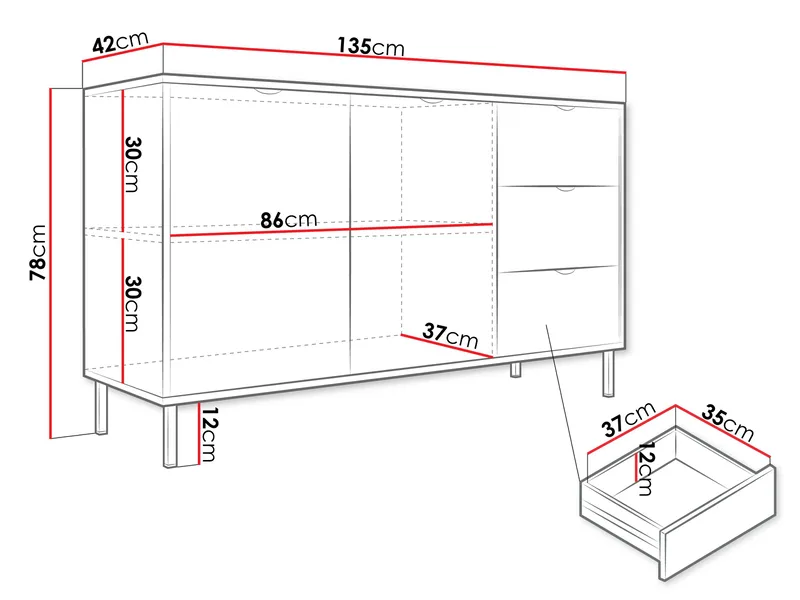 Salmor Skjenk 135x42 cm - Hvit - Oppbevaring - Oppbevaringsmøbler - Sideboard & skjenk