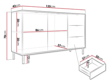 Salmor Skjenk 135x42 cm - Hvit - Oppbevaring - Oppbevaringsmøbler - Sideboard & skjenk