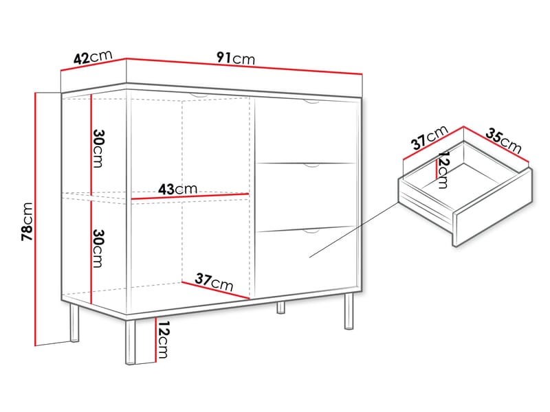 Salmor Skjenk 91x42 cm - Hvit - Oppbevaring - Oppbevaringsmøbler - Sideboard & skjenk