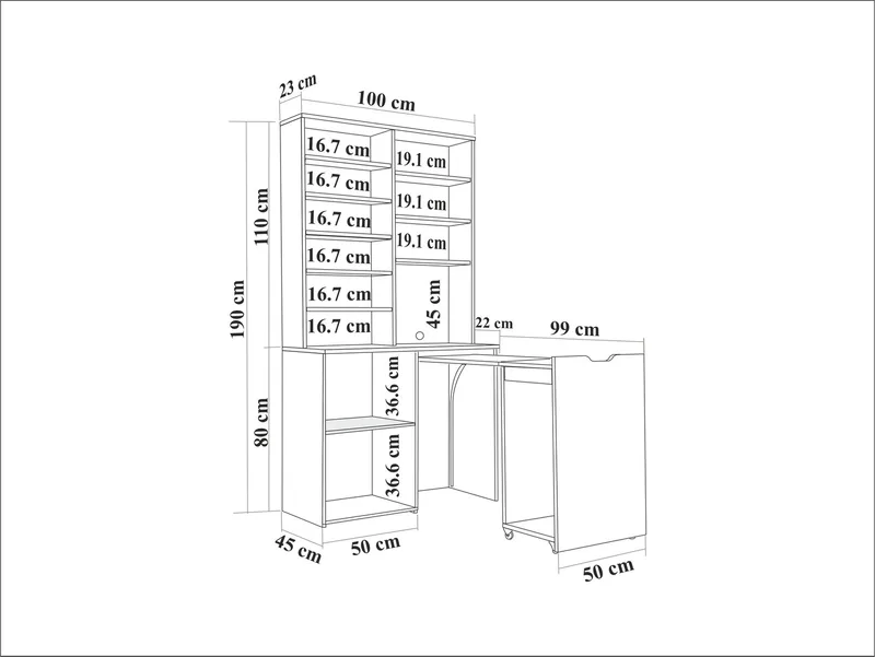 Salongbord Homitis Flexa (100 x 190 x 45 cm) Eik krem - Oppbevaring - Oppbevaringsmøbler - Kjøkkenøy