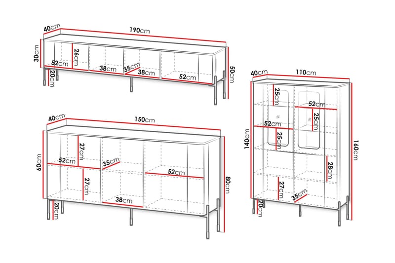 Sherie Møbelsett Til Stuen - Hvit - Oppbevaring - Oppbevaringsmøbler - Møbelsett til stue