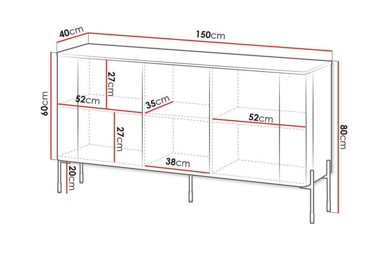 Sherie Skjenk 150x40 cm - Hvit - Oppbevaring - Oppbevaringsmøbler - Sideboard & skjenk