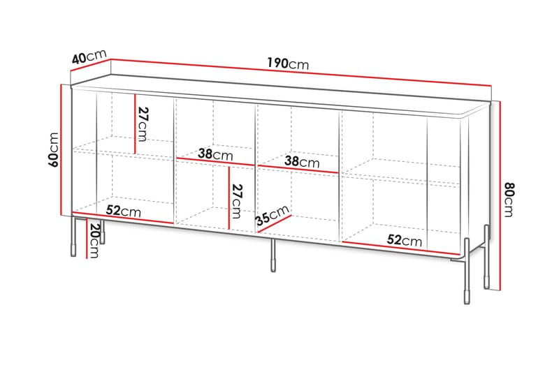 Sherie Skjenk 190x40 cm - Hvit - Oppbevaring - Oppbevaringsmøbler - Sideboard & skjenk