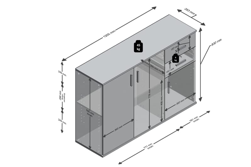 Albi Skjenk 121 cm - Grå/Hvit - Oppbevaring - Oppbevaringsmøbler - Sideboard & skjenk
