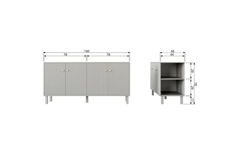 Antonie Skjenk 46x160 cm - Grå - Oppbevaring - Oppbevaringsmøbler - Sideboard & skjenk