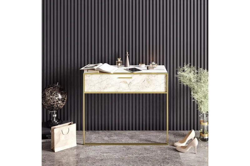 Bascle Sideboard 90 cm i Tre med Metallramme - Gull|Hvit - Oppbevaring - Oppbevaringsmøbler - Sideboard & skjenk