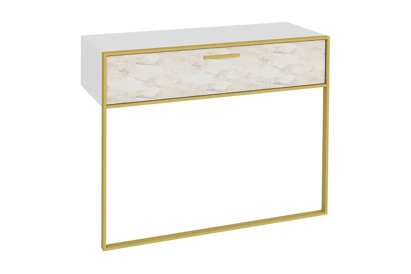 Bascle Sideboard 90 cm i Tre med Metallramme, Gull|Hvit