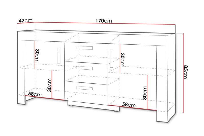 Cezar Rektangulær Skjenk 170 cm i Tre med Eikeutseende - Beige - Oppbevaring - Oppbevaringsmøbler - Sideboard & skjenk