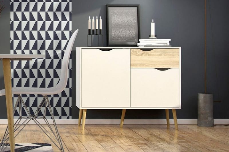 Delta Skjenk 99 cm - Hvit/Eik - Oppbevaring - Oppbevaringsmøbler - Sideboard & skjenk