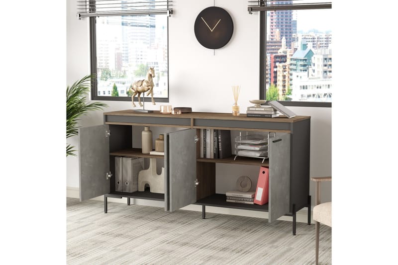 Desgrar Sideboard 46x184 cm - Brun/Betonggrå/Antrasitt - Oppbevaring - Oppbevaringsmøbler - Sideboard & skjenk