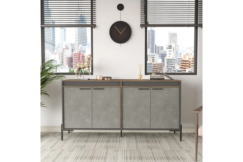 Desgrar Sideboard 46x184 cm - Brun/Betonggrå/Antrasitt - Oppbevaring - Oppbevaringsmøbler - Sideboard & skjenk