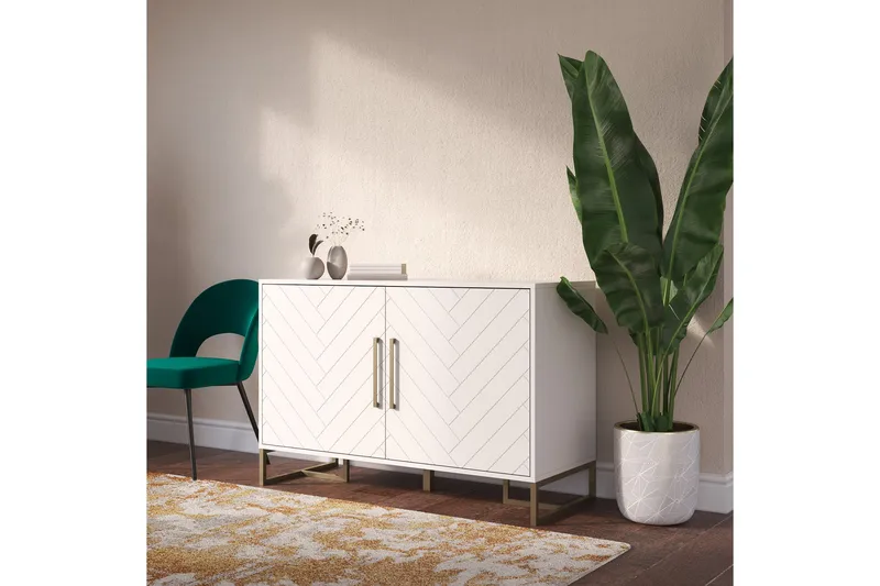 Herringbone Skjenk 122x48 cm Hvit - CosmoLiving - Oppbevaring - Oppbevaringsmøbler - Sideboard & skjenk