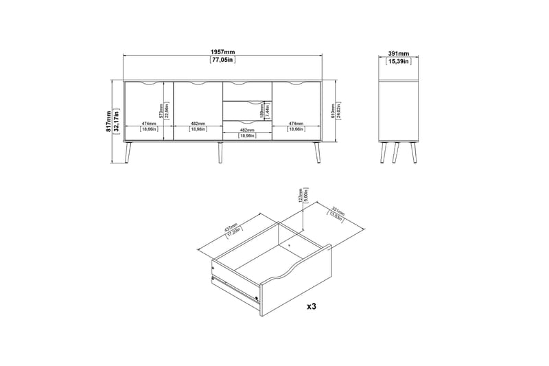 Hostafranc skjenk 40x196 cm - Hvit|Natur - Oppbevaring - Oppbevaringsmøbler - Sideboard & skjenk