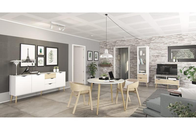 Hostafranc skjenk 40x196 cm - Hvit|Natur - Oppbevaring - Oppbevaringsmøbler - Sideboard & skjenk