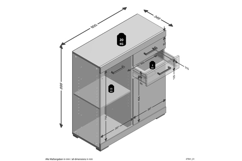 Kiste Celise 80 cm - Hvit|Grå - Sideboard & skjenk