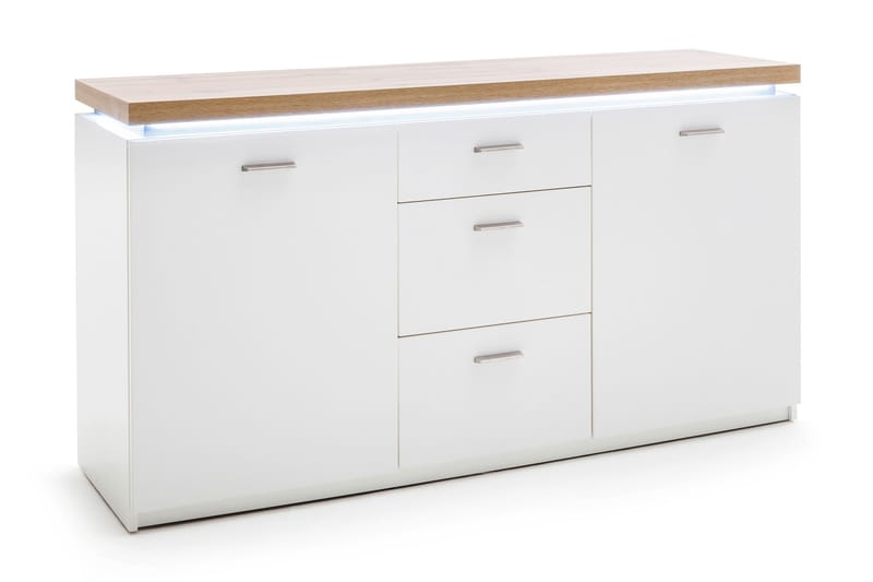 Kommode Sirbaugh 156 cm - Hvit | Eik - Sideboard & skjenk