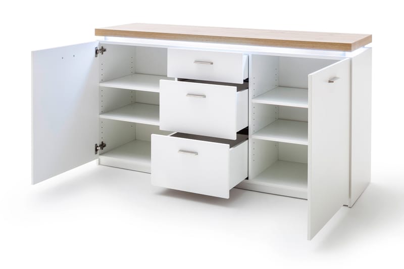 Kommode Sirbaugh 156 cm - Hvit | Eik - Sideboard & skjenk