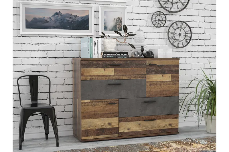 Montert Skjenk 125x96 cm - Grå / Brun - Oppbevaring - Oppbevaringsmøbler - Sideboard & skjenk