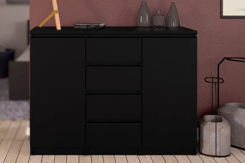 Naia Skjenk 121 cm 2 Dører 4 Skuffer - Mattsvart - Oppbevaring - Oppbevaringsmøbler - Sideboard & skjenk