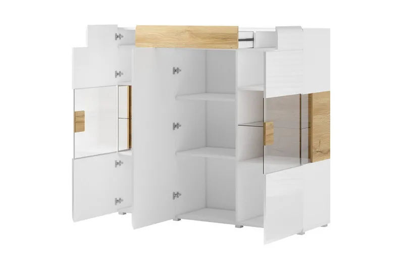 Saran Sideboard - Eik/Hvit høyglans - Oppbevaring - Oppbevaringsmøbler - Sideboard & skjenk