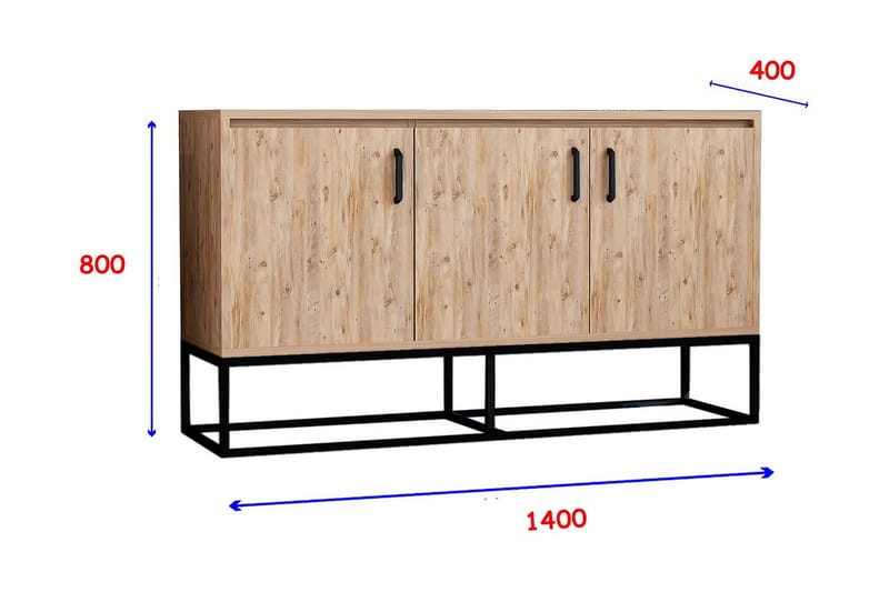 Sideboard 40x140 cm - Lys Natur/Svart - Sideboard & skjenk