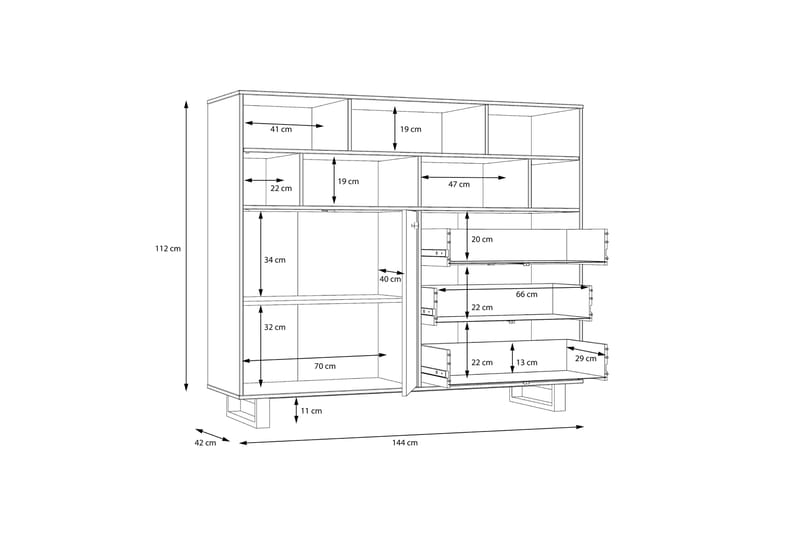 Sideboard Coppin 123x144 cm - Brun/Svart - Sideboard & skjenk