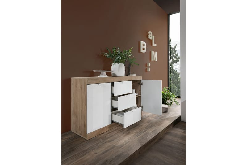 Sideboard Nickero 135 cm - Hvit/Brun - Sideboard & skjenk