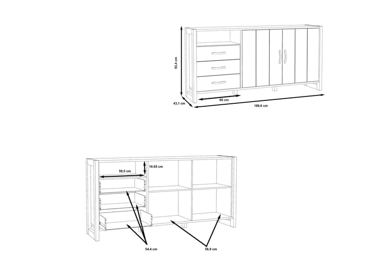 Sideboard Strelcha 43x190 cm - Brun/Grå - Sideboard & skjenk