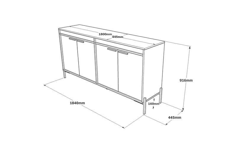 Sideboard Urgby 46x184 cm - Brun/Betonggrå/Antrasitt - Sideboard & skjenk