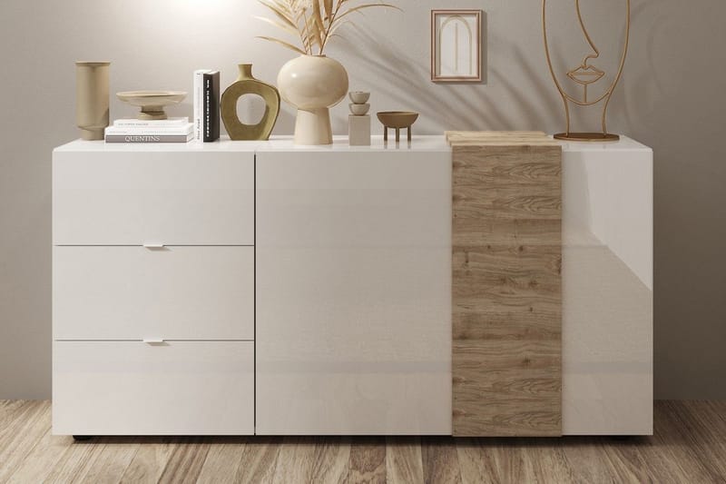 Sideboard Venesa 44x181x86 cm - Hvit/Natur - Sideboard & skjenk