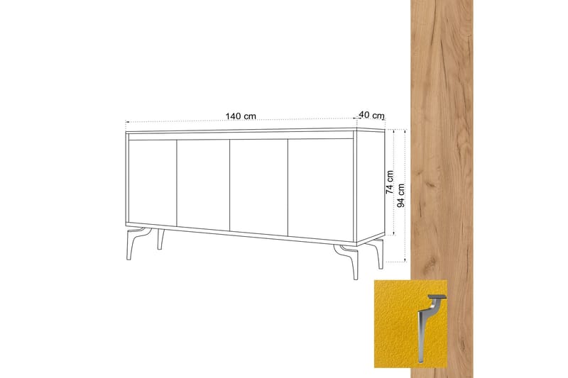 Sidobord Guld|Ek|Gul - Sideboard & skjenk