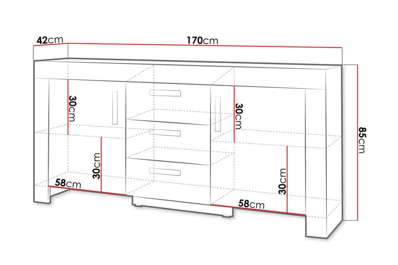 Sjenk Cezar 170X42X85 Cm - Grå - Sideboard & skjenk