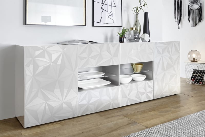 Skjenk Ayaka 241 cm med 4 Åpne Hyller - Hvit - Sideboard & skjenk