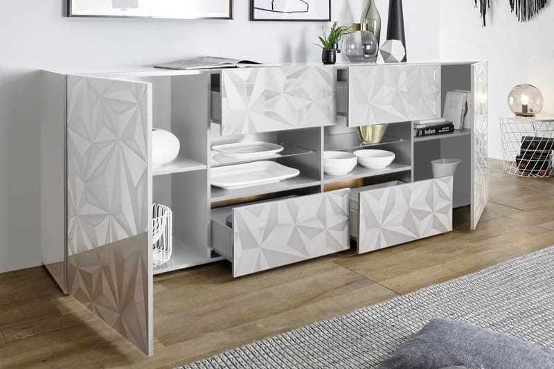 Skjenk Ayaka 241 cm med 4 Åpne Hyller - Hvit - Sideboard & skjenk