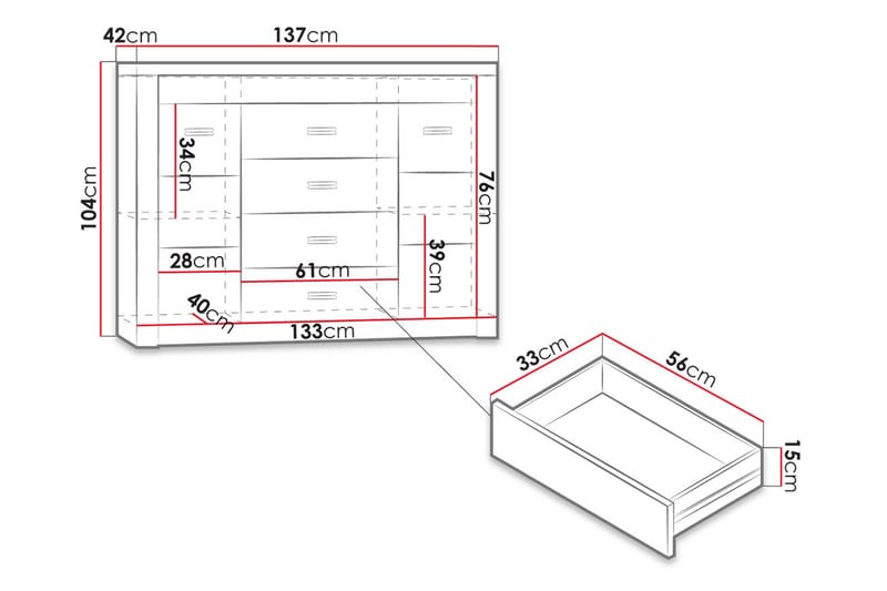 Skjenk Indianapolis 137x42x104 cm - Sideboard & skjenk