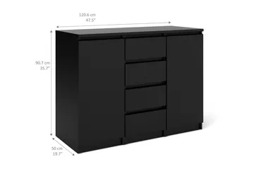 Skjenk Lerna 121 cm 2 Dører 4 Skuffer - Mattsvart - Oppbevaring - Oppbevaringsmøbler - Sideboard & skjenk
