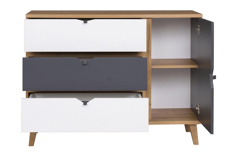 Skjenk Lyseme 120 cm - Hvit/Grå/Tre - Sideboard & skjenk