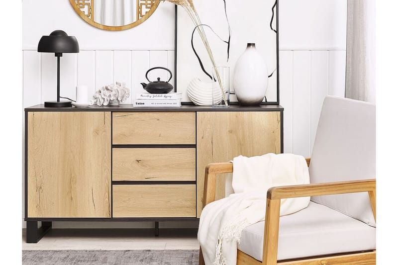 Skjenk lyst tre/svart ELDA - Tre/Natur - Oppbevaring - Oppbevaringsmøbler - Sideboard & skjenk