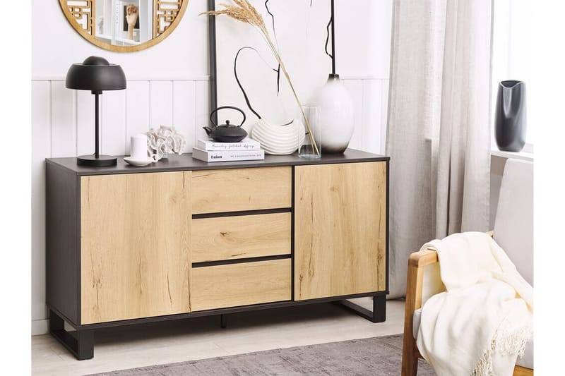 Skjenk lyst tre/svart ELDA - Tre/Natur - Oppbevaring - Oppbevaringsmøbler - Sideboard & skjenk